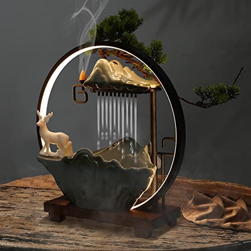 Ceramic Tabletop Fountain with LED and River Stones