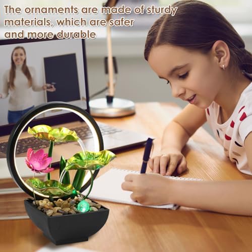 Muyoka Tabletop Fountain 3-Tiers Indoor Waterfall with LED Light and Rocks