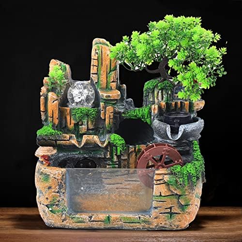 Yiponyt Tabletop Fountain with Rockery and LED Light