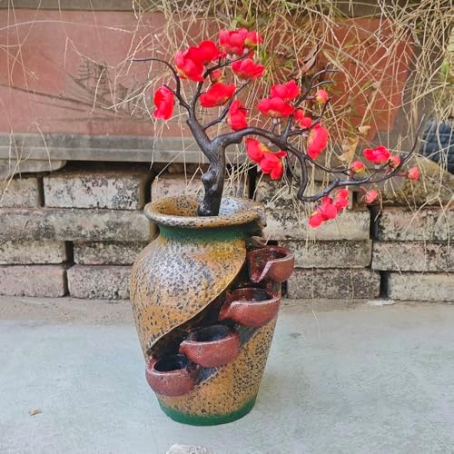 YOUUGIOR Plastic Red Peach Flower Plum Tree Resin Trunk Tabletop Fountain Decor