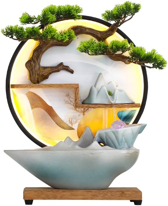 AQWASYUTER Water Fountain Indoor Tabletop Fountain Zen Waterfall Decor Office Desk Ornament