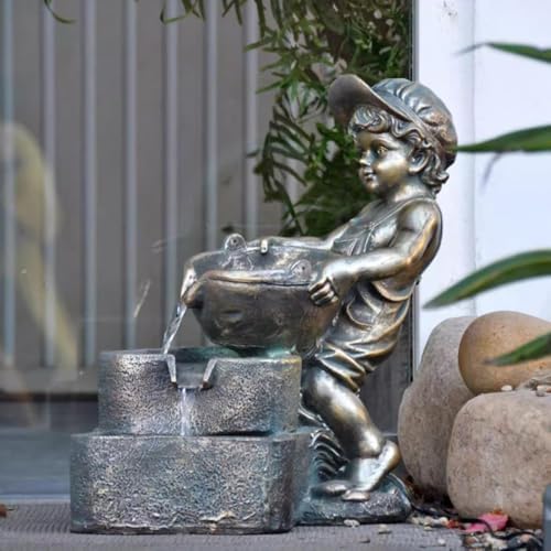 Elegant Desktop Water Fountain with Imitation Copper Resin Design