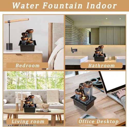 Bocnity 4 Tier Tabletop Waterfall Fountain with LED Light