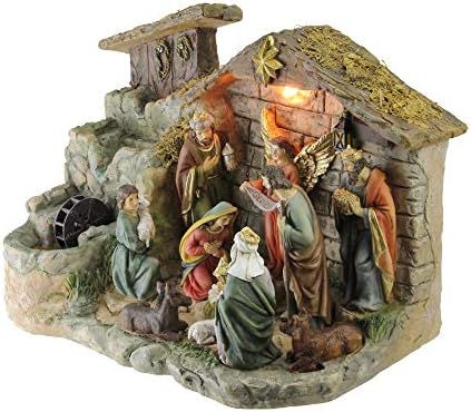 Northlight 11-Piece Pre-Lit Brown Christmas Nativity Figurine Set with Water Fountain 11 Inches