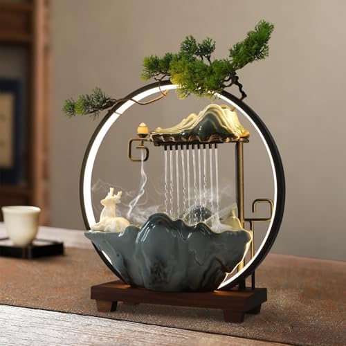 Chinese Style Landscape Deer Indoor Water Fountain with LED Light and Mist 1