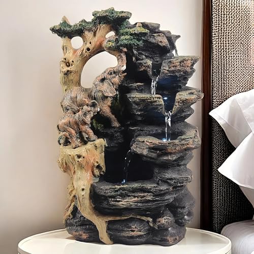 LithosKryos Water Fountain with Elephant Sculpture LED Light