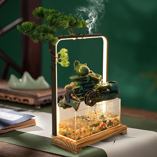 Wanlecy Tabletop Water Fountain with LED Lights and Fish Tank