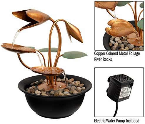 Tabletop Water Fountain with Metal Flowers and Leaves