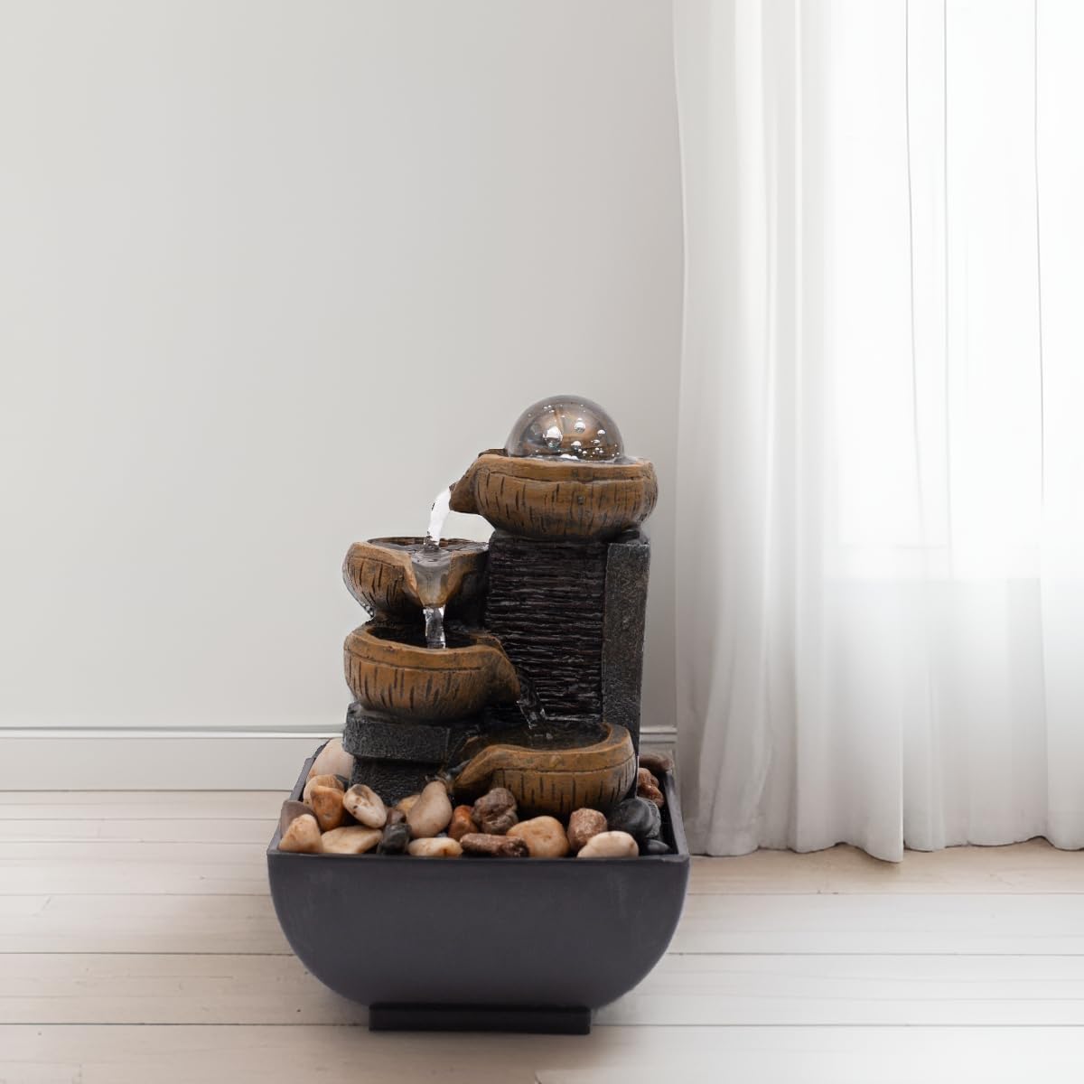 4-Tier Tabletop Fountain with Colored Lights and Bubble Ball