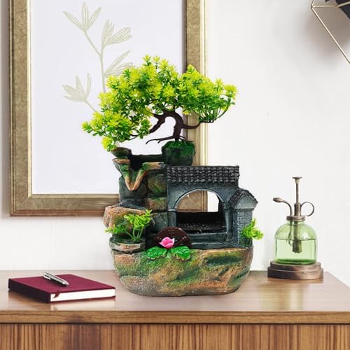 Tabletop Waterfall Fountain with LED Light and Adjustable Pump