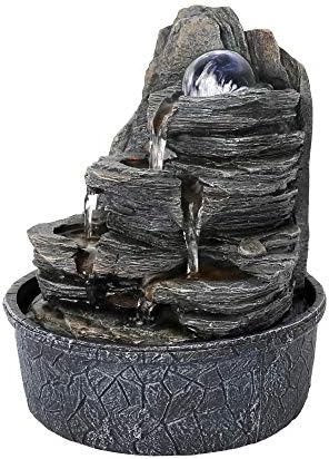 Rockery Indoor Water Fountain with LED Lights and Crystal Ball
