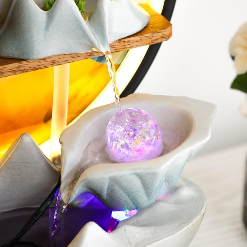 AQWASYUTER Water Fountain Indoor Tabletop Fountain Zen Waterfall Decor Office Desk Ornament