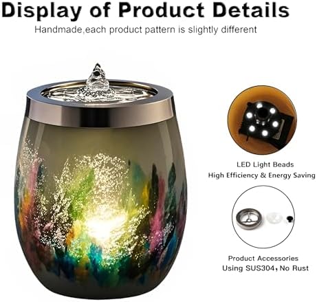 VOREEN Art Glass Tabletop Fountain with White Ambient Light and Aromatherapy
