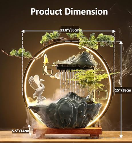 Ceramic Crane Desk Fountain with LED Light and Mist