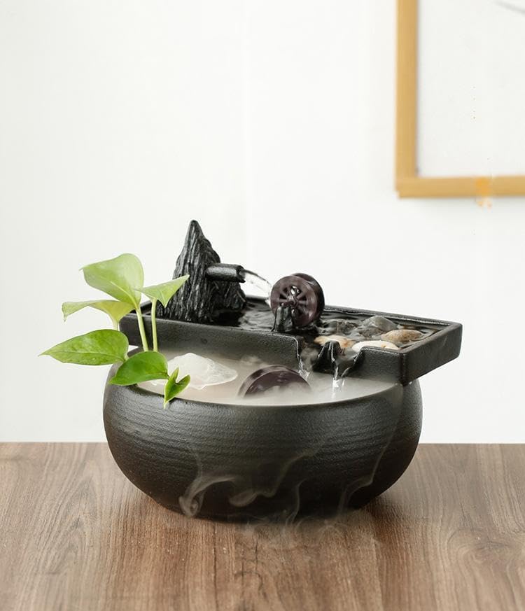 Elegant Black Ceramic Tabletop Waterfall Fountain