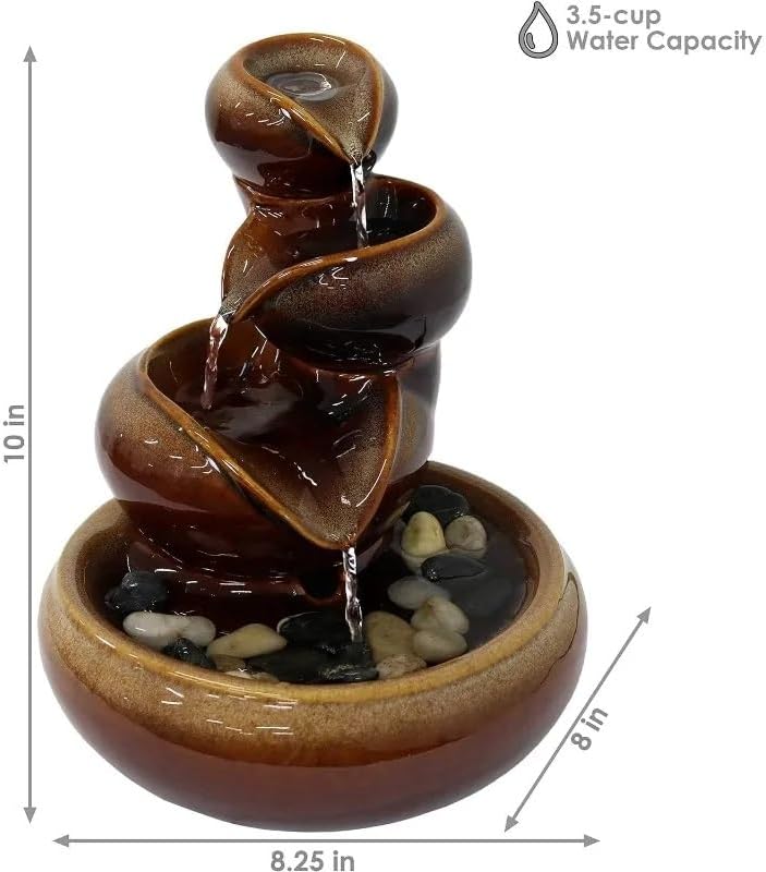 Tiered Ceramic Tabletop Fountain with Electric Pump