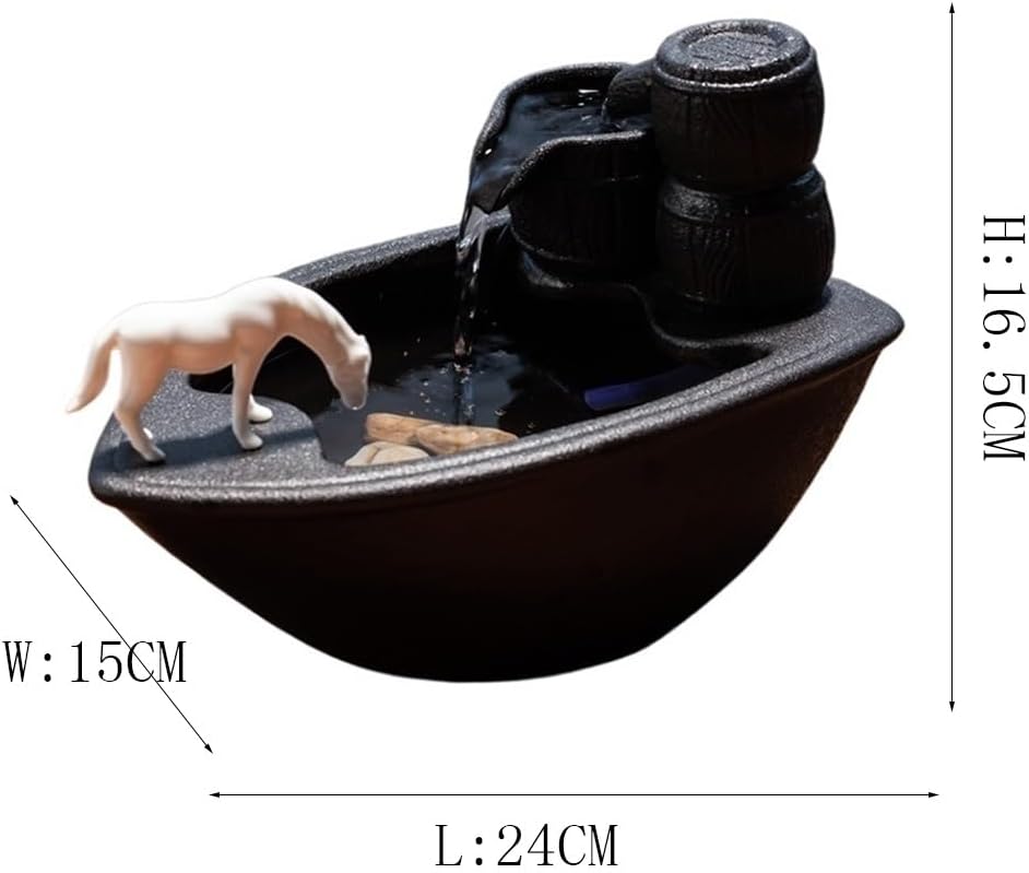 White Horse Tabletop Water Fountain Home Decor