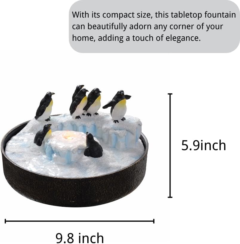 Tabletop Fountain with Penguin Statue and LED Lights