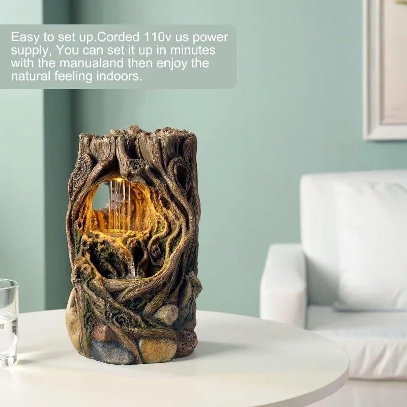 Artistic Indoor Fountain Stump for Desk Relaxation