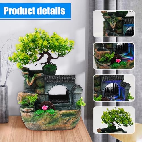 Tabletop Waterfall Fountain with LED Light and Adjustable Pump