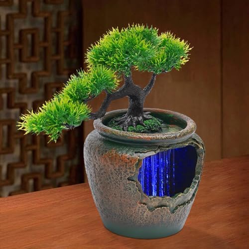 Indoor Tabletop Fountain with LED Lights and Automatic Pump