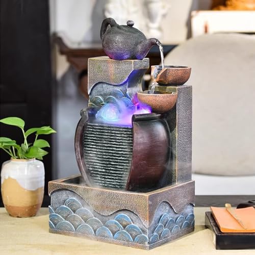 Soothing Tabletop Water Fountain with Tiered Bowls Design