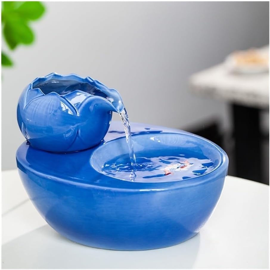 Blue Ceramic Tabletop Water Fountain for Home Office Decoration
