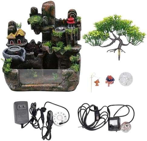 DMSIDN Tabletop Rockery Waterfall Fountain with LED Lights and Atomizer
