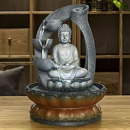 UKN Buddha Fountain Zen Meditation Tabletop Waterfall Grey