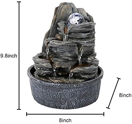 Rockery Indoor Water Fountain with LED Lights and Crystal Ball