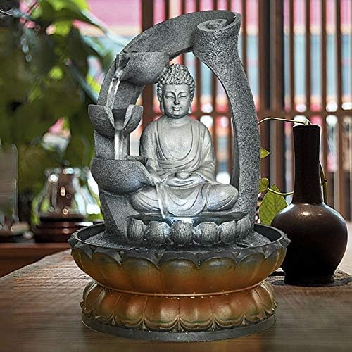 UKN Buddha Fountain Zen Meditation Tabletop Waterfall Grey