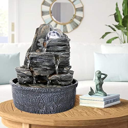Rockery Indoor Water Fountain with LED Lights and Crystal Ball