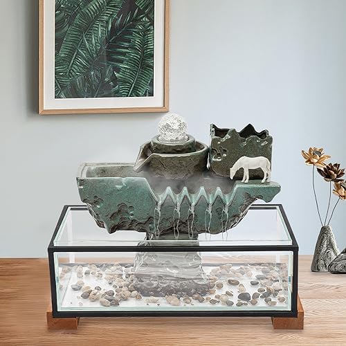 Eco-friendly Tabletop Water Fountain with LED Light and Mist Plants