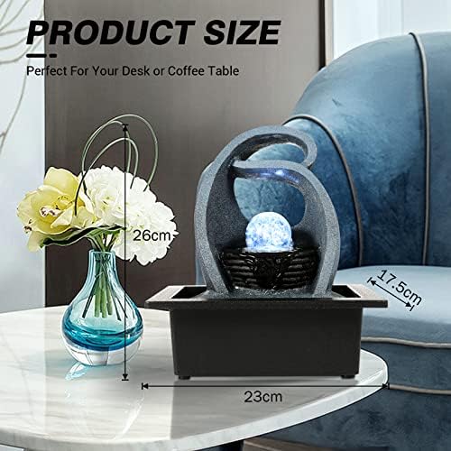 WICHEMI Water Fountain with LED Rolling Ball Indoor Fountain for Home and Office Decor