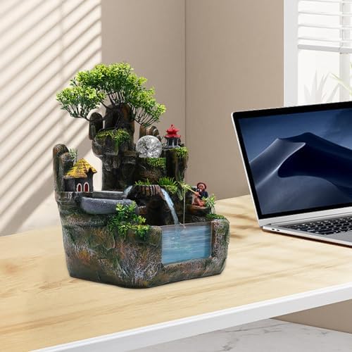 DMSIDN Tabletop Rockery Waterfall Fountain with LED Lights and Atomizer