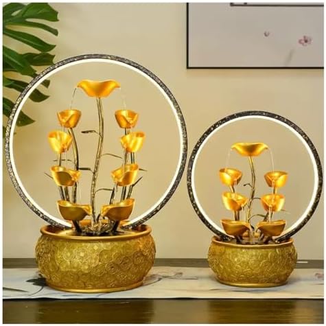 Gold Tabletop Waterfall Fountain with Light - Feng Shui Decor 1