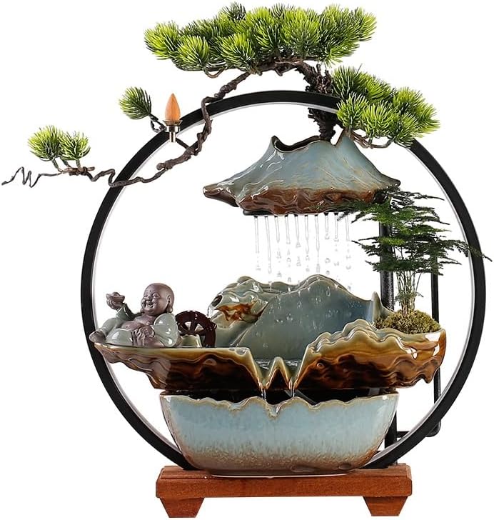 Zen Waterfall Fountain for Home Office Desk Decoration with Humidifying Function