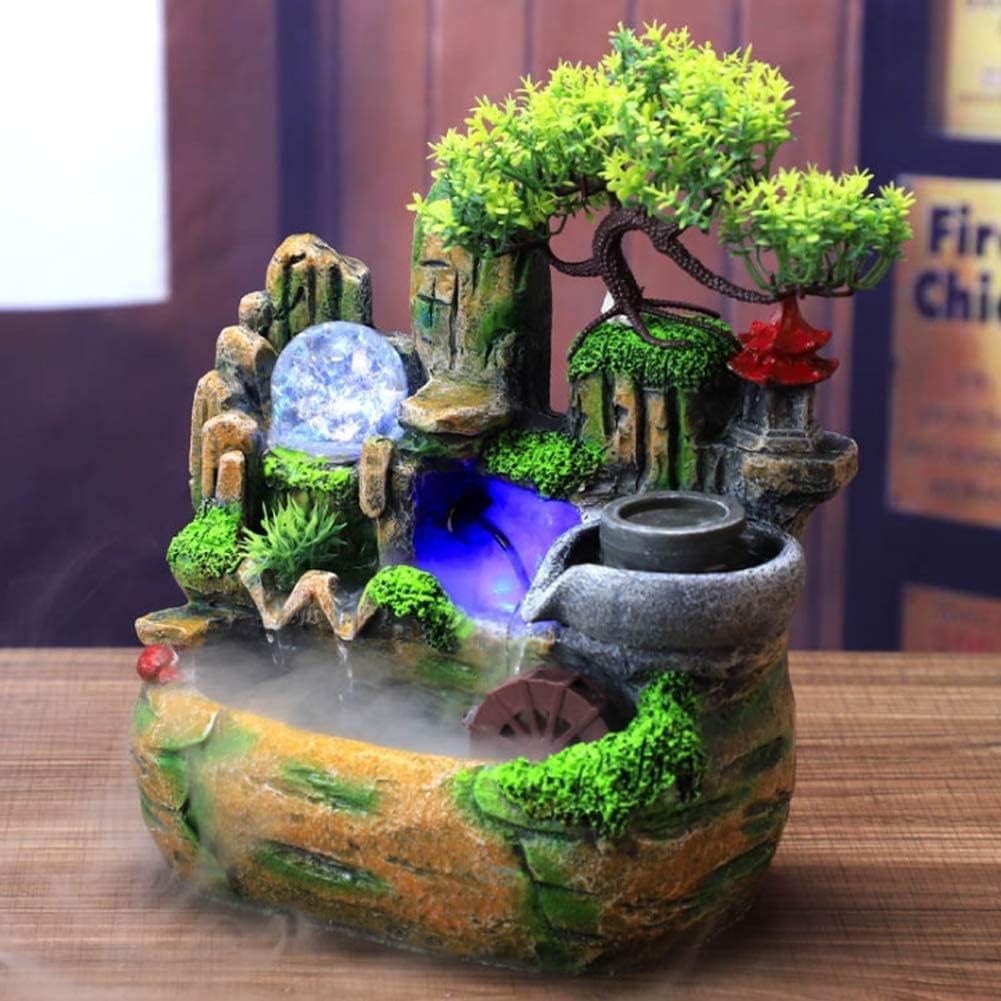 Indoor Relaxation Desktop Fountain with Rockery and Crystal Light