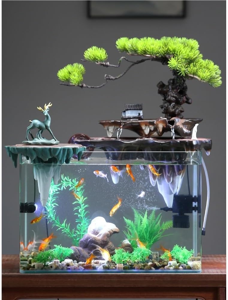 Indoor Water Fountain with Fish Tank Decor