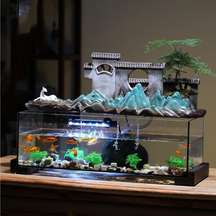 Water Fountains Indoor Fish Tank Decor Living Room Zen Waterfall