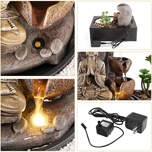 WICHEMI Waterfall Fountain Indoor Zen Garden Decor with LED Light