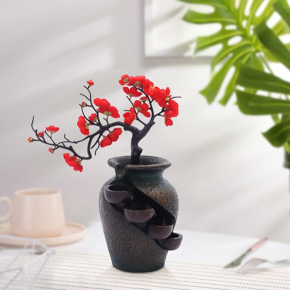 Elegant Tabletop Waterfall Fountain with LED Light and Automatic Pump