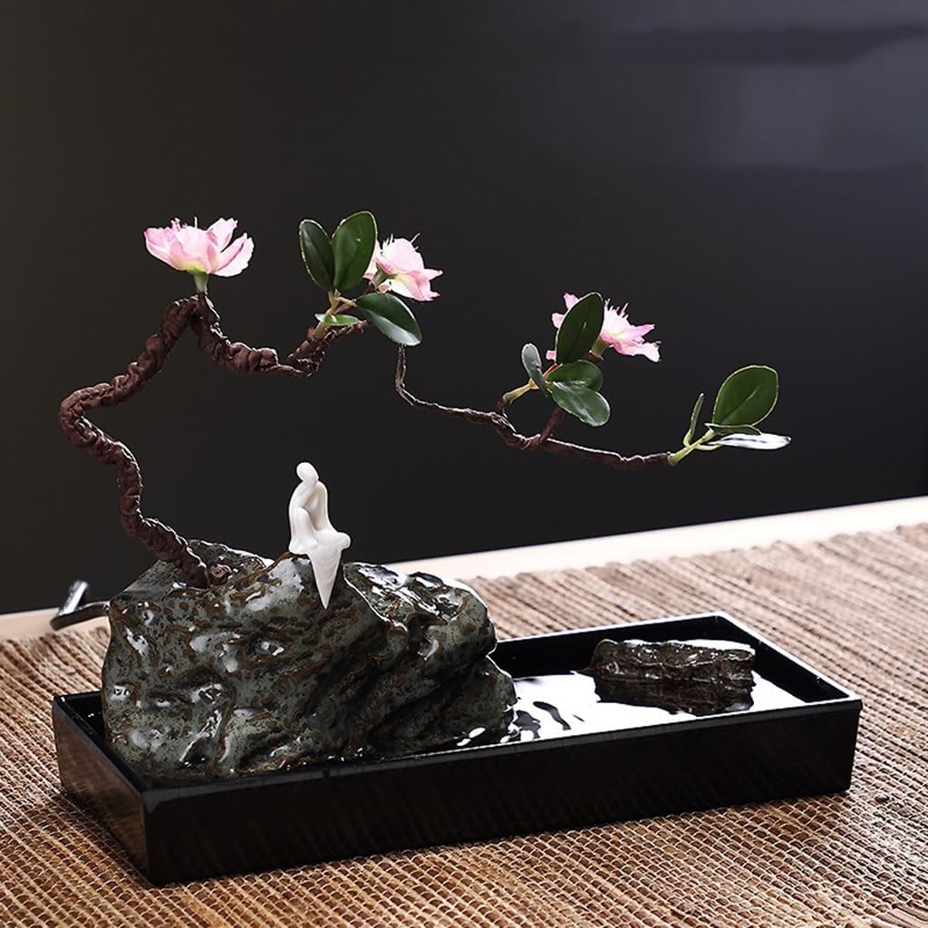 Wooden Water Fountain with Rockery Design for Home Office Desk
