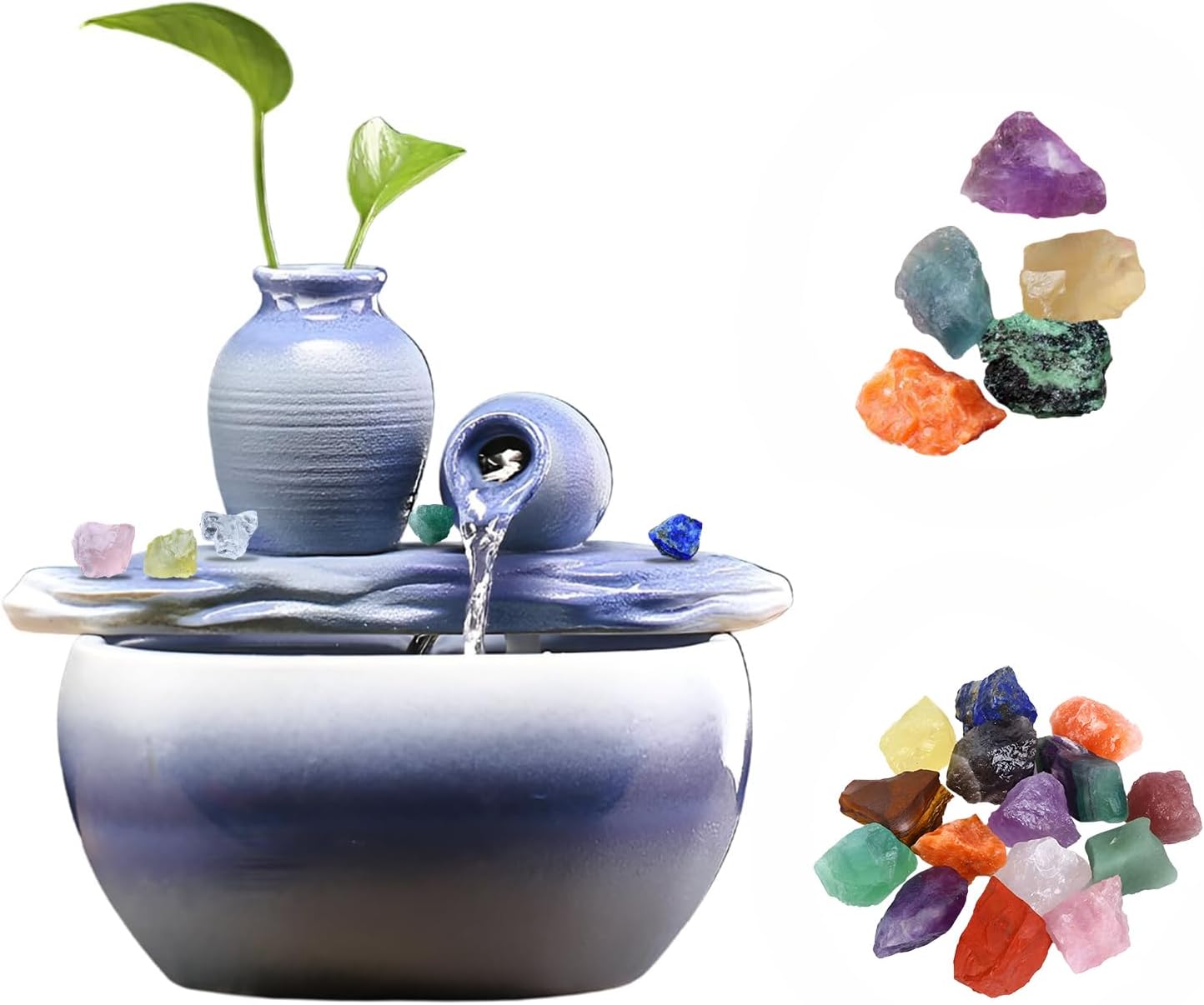 827 Inch Ceramic Tabletop Fountain with Free 10PCS Crystals