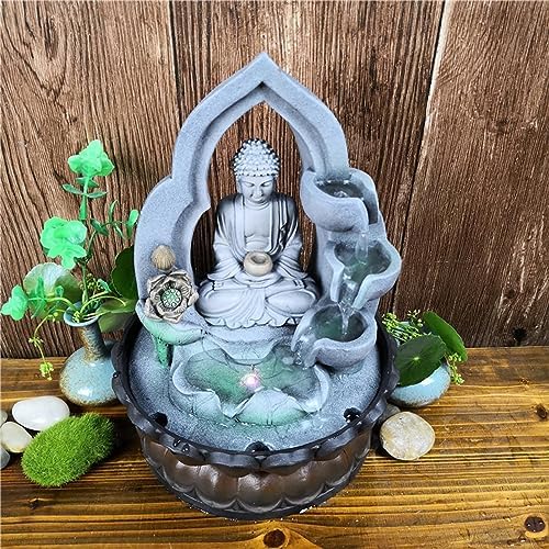 Indoor Sitting Buddha Tabletop Fountain - Zen Meditation Water Feature for Home Office Living Room Bedroom Decor