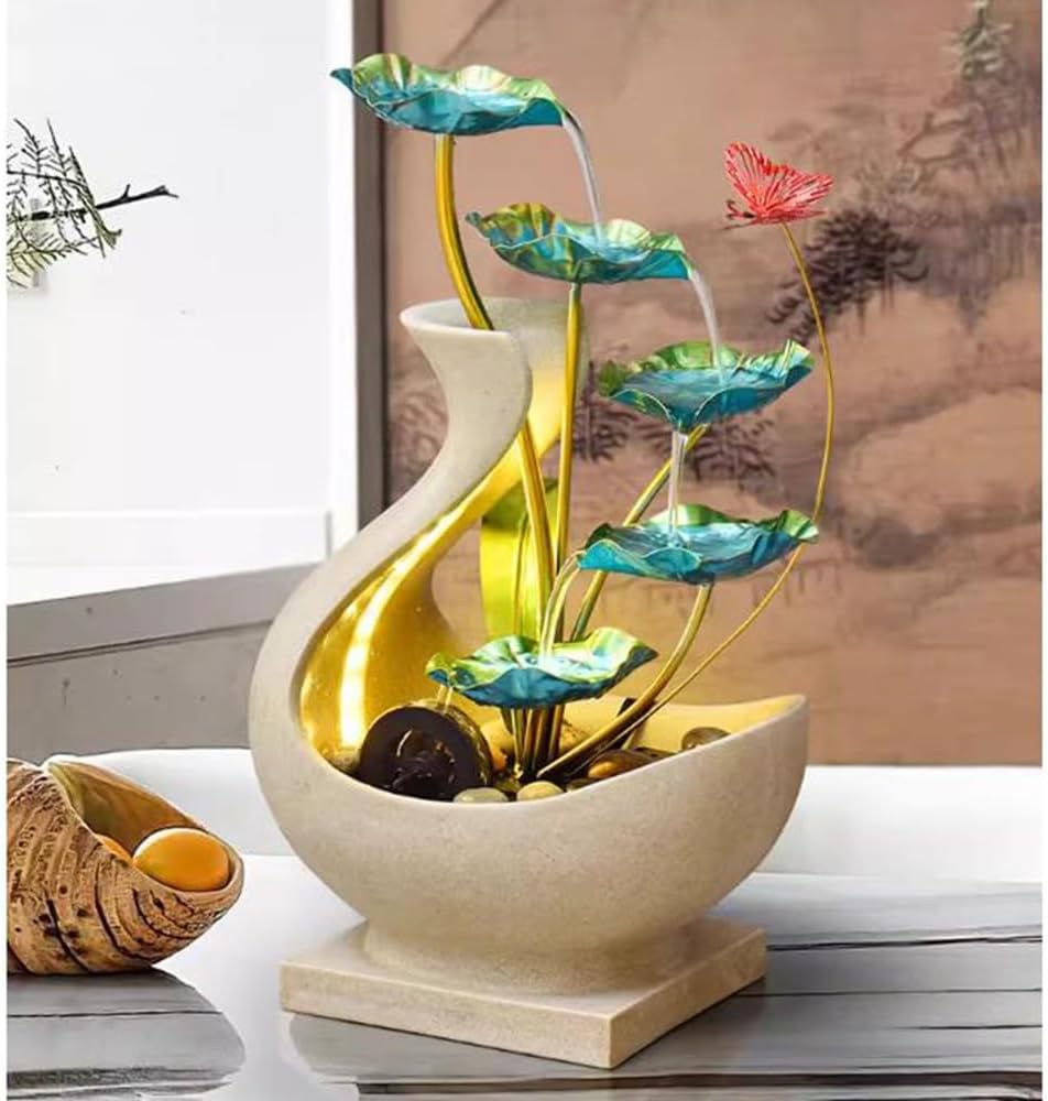 Elegant Desktop Water Fountain with Iron Lotus Design