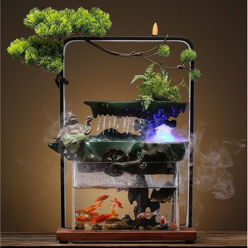 Stylish Tabletop Indoor Fountain with Bonsai Rockery Design
