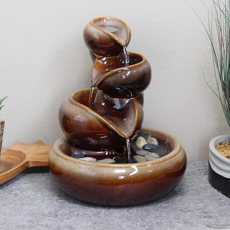Tiered Ceramic Tabletop Fountain with Electric Pump