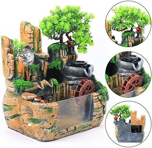 Yiponyt Tabletop Fountain with Rockery and LED Light