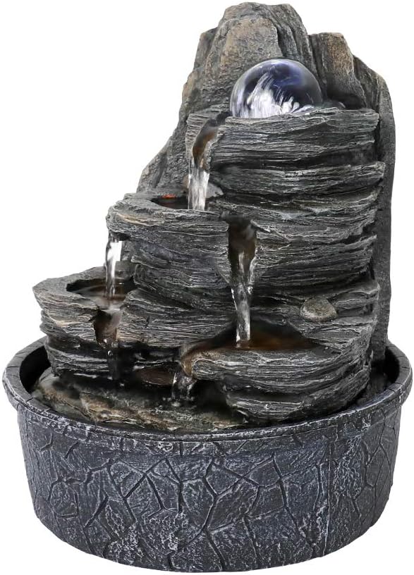 Rockery Indoor Water Fountain with LED Lights and Crystal Ball